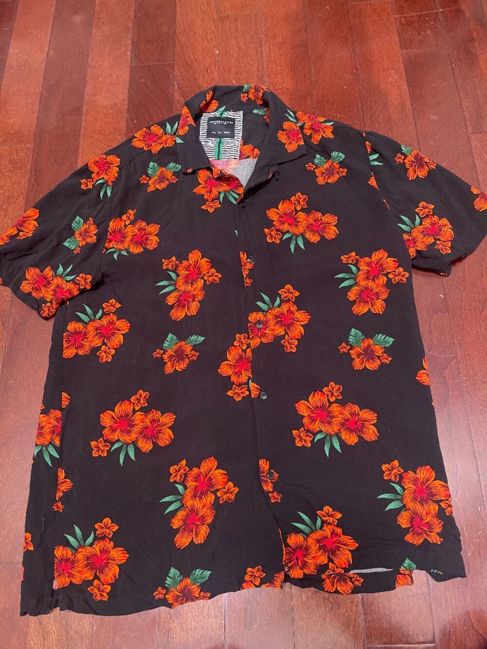 Denim & Flower Ricky Singh Men's L Black Tropical Floral Viscose Shirt